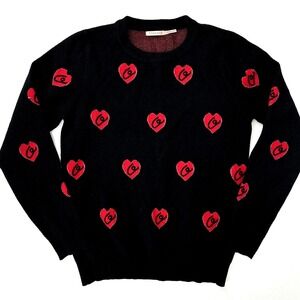 Esqualo Womens Black Crew Neck Red Heart Print Long Sleeve Sweater Top Size XS